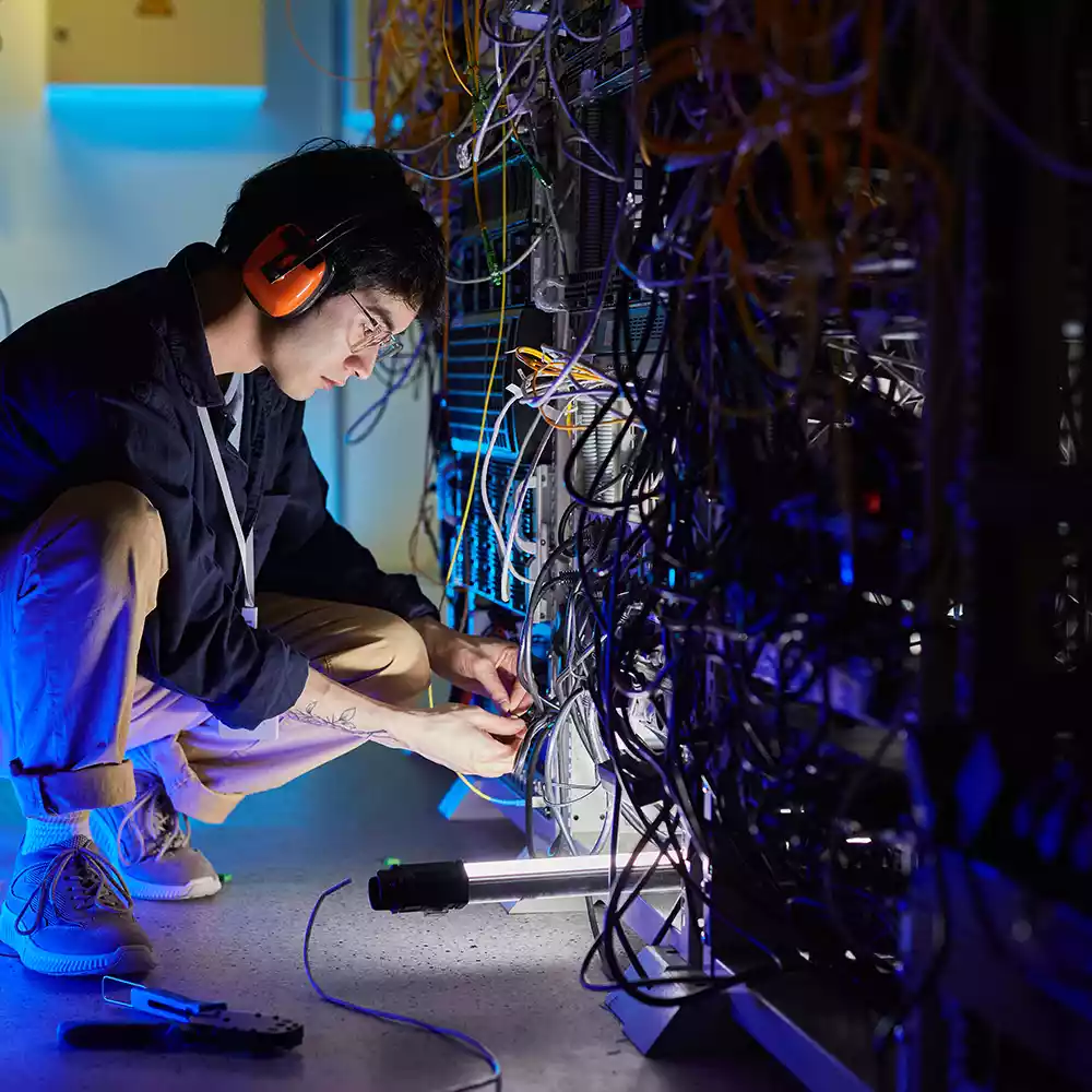 man installing security cameras
